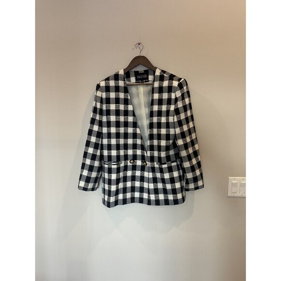 Executive Collection Vintage Black & White Checkered Blazer Size 14 – Gold Butto - Picture 2 of 11